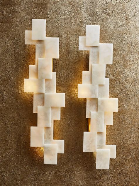 For Sale on 1stDibs - Stunning cubic wall sconces in enlightened alabaster and brass structure. Different stone, finishes and dimensions can be ordered. Creation by Studio Glustin. Long Wall Sconces, Mid Century Modern Light Fixtures, Marble Plates, Wall Lamp Design, Modern Flush Mount, Long Walls, Mid Century Modern Lighting, Marble Wall, Modern Wall Lights