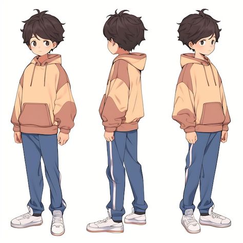 Kid Reference Drawing, Anime Guy Character Sheet, Teenage Character Design, Character Design Turnaround, Little Boy Character Design, Character Turnaround Concept Art, Teen Boy Character Design, Male Character Turnaround Sheet, Kidswear Fashion