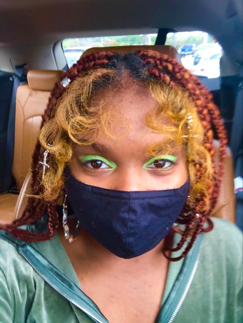 Green eye 
Ginger 
Track suit 
Mask
Y2K aesthetic Box Braids With Dramatic Edges, Box Braids, Braids, Hair Styles, Hair