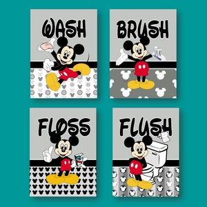 Mickey Mouse boy bathroom Wall Art decor prints Set of 4/Wash | Etsy Mickey Bathroom, Mickey Mouse Bathroom, Disney Bathroom, Bathroom Decor Wall Art, Kids Bathroom Decor, Bathroom Decor Wall, Disney Room Decor, Bathroom Wall Decor Art, Childrens Wall Decor