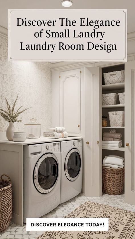 Discover the Elegance of Small Laundry Room Design   Elegance is achievable even in the smallest of spaces. Learn how to infuse charm and style into your laundry area with these tips.  #ElegantDesign #StylishLaundryRoom #SmallSpaceElegance Small Laundry And Bathroom Combo, Laundry And Bathroom Combo, Small Laundry Room Design, Laundry Room Design Ideas, Laundry And Bathroom, Stylish Laundry Room, Laundry Space, Small Laundry Rooms, Laundry Area