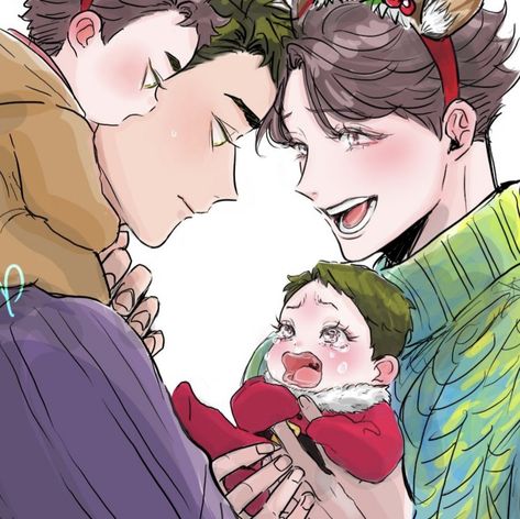 Mpreg Anime Haikyuu, Christmas Artist, Mpreg Anime, Seven Deadly Sins Anime, Haikyuu Ships, Haikyuu Manga, Haikyuu Fanart, Anime Baby, Cute Family