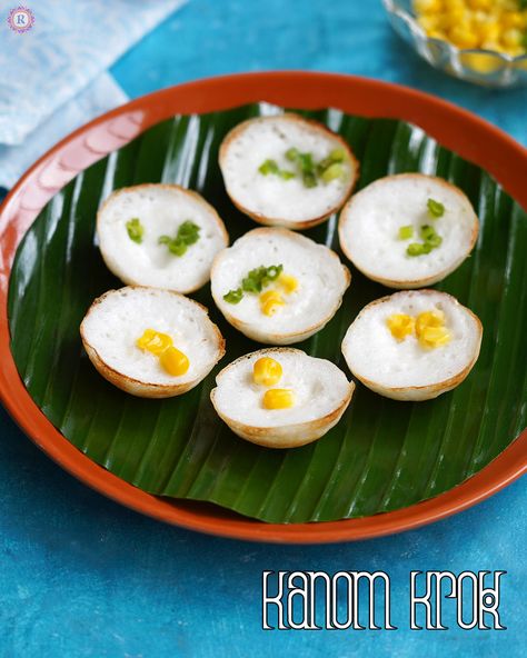 Thai Coconut Pancakes Recipe, Thai Coconut Pancakes, Coconut Pancakes Recipe, Coconut Milk Pancakes, Green Mango Salad, Corn Side Dish, Coconut Pancakes, Tasty Thai, Corn Casserole Recipe