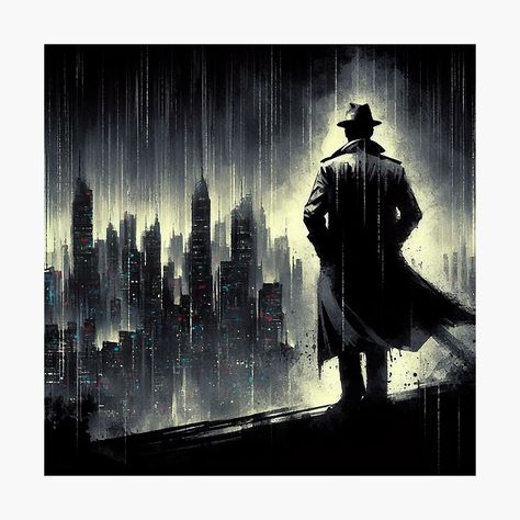 Get my art printed on awesome products. Support me at Redbubble #RBandME: https://www.redbubble.com/i/photographic-print/Private-Detective-City-in-the-Rain-Noir-Crime-by-RESToRAPTOR/157982372.6Q0TX?asc=u Noir Detective Aesthetic, Noir Detective, Detective Aesthetic, Vision Board Wallpaper, Private Detective, Horror Art, Photographic Prints, Detective, Vintage Prints