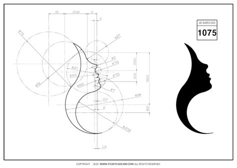 2D CAD EXERCISES 1075 - STUDYCADCAM Geometric Face Drawing, Isometric Drawing Exercises, Autocad Isometric Drawing, Drawing Graphic Design, Geometric Face, Face Outline, Isometric Drawing, Logo Sketches, Drawing Graphic