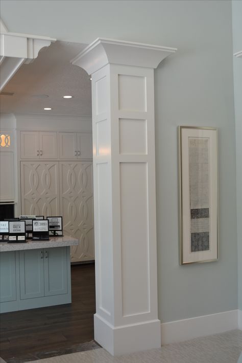 Inside Pillar Ideas, Craftsman Columns Interior, Indoor Pillar Ideas, Interior Pillars, Craftsman Columns, Columns Interior, Wainscoting Styles, Decorative Columns, Interior Columns