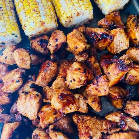 Blackstone BBQ Chicken and Corn - Cooks Well With Others Blackstone Bbq Chicken, Blackstone Bbq, Chicken And Corn, Outdoor Cooking Recipes, Cooking Stone, Grilled Bbq Chicken, Griddle Recipes, Grilled Dinner, Healthy Summer Dinners