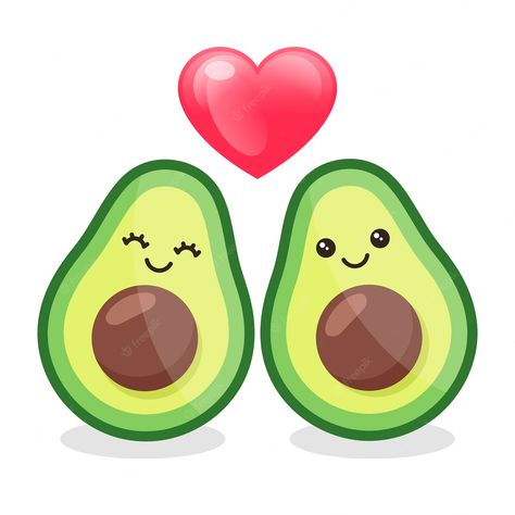 Pareja de aguacate de dibujos animados | Vector Premium Avocado Cartoon, Cute Avocado, Green Fruit, الرسومات اللطيفة, Digital Clip Art, Pink Heart, San Valentino, Cartoon Art, Metal Posters