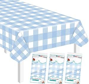 3 Pack Light Blue Gingham Tablecloth 54 x 108 Rectangular Plastic Table Cover Disposable Checkered Table Cloth Plastic Paper Tablecloth for Party Baby Shower Picnic Wedding Blue Plastic Tablecloth Blue Gingham Tablecloth, Baby Shower Picnic, Checkered Table Cloth, Checkered Table, White Table Cover, Light Blue Gingham, Paper Tablecloth, Gingham Tablecloth, Plastic Table Cover