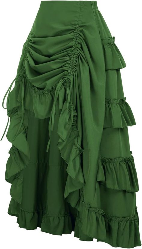 SCARLET DARKNESS Women's 2024 Summer Skirt Gothic Steampunk Skirt Victorian High-Low Bustle Skirt, New Ruffle-green, S : Amazon.co.uk: Fashion Dark Green Outfits For Women, Green Skirt Outfit, All Green Outfit, Scarlet Darkness, Skirt Outfits Ideas, Concept Fashion, Victorian Skirt, Steampunk Skirt, Bustle Skirt