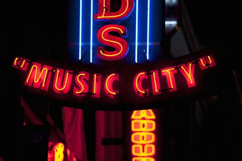 A Music Lovers Guide To The South Music Row Nashville, Broadway Sign, Red Neon Sign, Nashville Bars, Music Land, Music Row, Music City Nashville, Red Neon, Music Venue