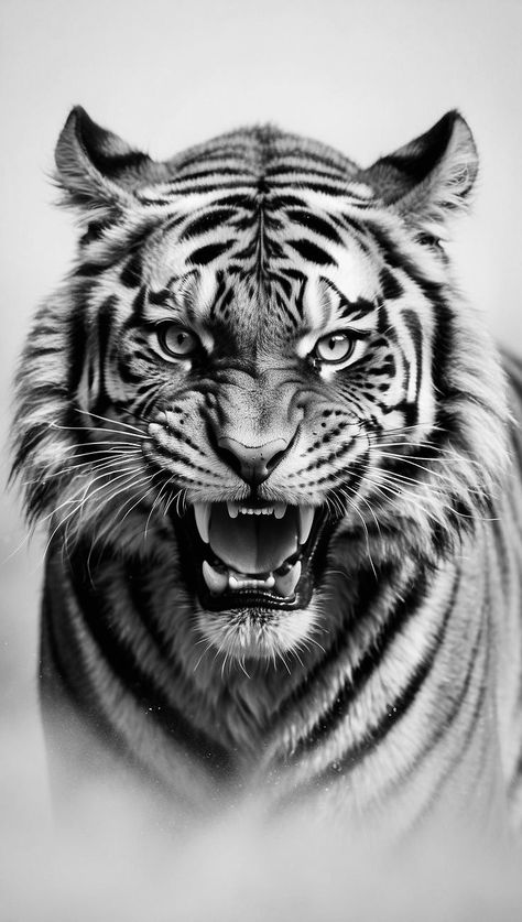 Tiger Design Tattoo, Tiger Mouth Open, Roaring Tiger Tattoo, Tiger Tattoo Design Men, Tigres Tattoo, Tiger Face Drawing, Realism Tattoo Design, Japanese Tiger Art, Tiger Black And White