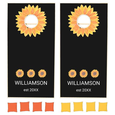 Cornhole Set, Custom Name, Sunflower, Created By, Stars