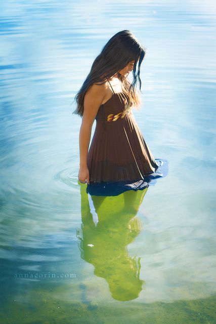 Standing in the stillness Person Standing Looking Down, Beach Photo Reference, Standing In Water Drawing, Sitting In Water Reference, Floaty Pose Reference, Standing Still Pose Reference, Standing In Water Reference, Person In Water Reference, Person Standing In Water