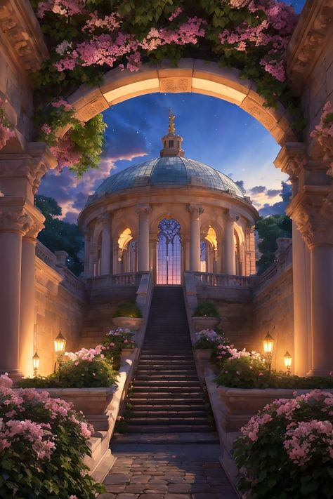 Floral Castle, Dusk Court, Golden Wallpaper, Fantasy Pendant, Heaven Art, Fantasy Background, Old Abandoned Houses, Wedding Illustration, Castle Designs