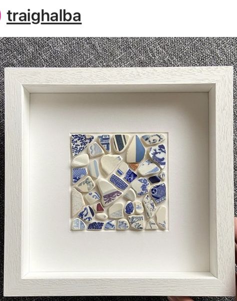 Sea Pottery Art, Beach Art Diy, Seashell Shadow Boxes, Sea Glass Mosaic, Box Frame Art, Coastal Style Decorating, Beach Glass Crafts, Glass Mosaic Art, Shell Crafts Diy