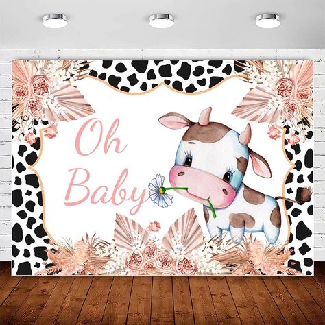 Cow 1st Birthday, Boho Baby Shower Decorations, 1st Birthday Backdrop, Baby Background, Cow Baby Showers, Cow Photos, Baby Shower Photography, Banner Photo, Happy First Birthday