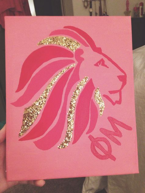 Phi Mu glitter lion canvas big little craft Phi Mu Canvas, Phi Mu Crafts, Little Gifts Sorority, Big Little Canvas, Big Little Basket, Sorority Canvas, Big Little Gifts, Sorority Big Little, Lion Canvas