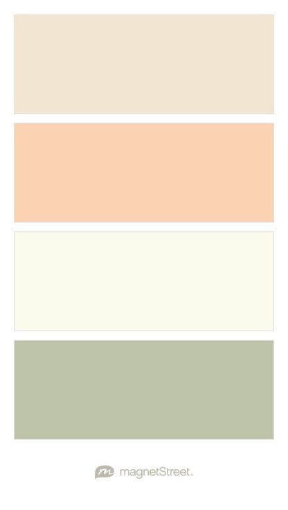 Champagne, Peach, Ivory, and Sage Wedding Color Palette - custom color palette created at MagnetStreet.com Ivory Peach Wedding, Sage Green Peach And White Wedding, Neutral And Peach Wedding, Light Coral Wedding Colors, Peach Blush And Sage Wedding, Sage Green And Salmon Wedding, Pink Peach Green Wedding, Champagne And Peach Wedding Theme, Champagne And Salmon Wedding