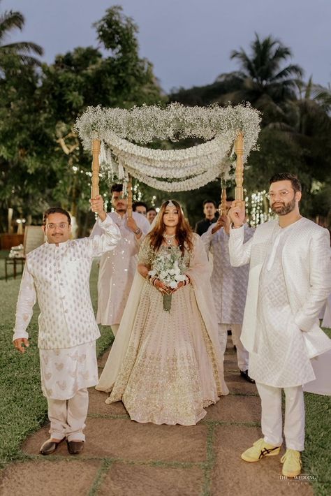 Photo from Shivangi and Varun Wedding Indian Bridal Entrance, Nikkah Chaadar, Indian Wedding Chori Decoration, Wedding Chadar For Bride, Bride Entry Chadar, Indian Bride Entrance, Bridal Chadar, Indian Bride Entry, Nikkah Poses