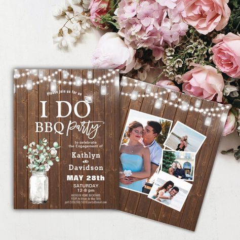 I DO 4 Photo Eucalyptus Chic Engagement Invitation - Great Barbecue Engagement Bbq Party, Eucalyptus Mason Jar, Engagement Party Recipes, Engagement Bbq, Engagement Party Bbq, Wedding Invitation Quotes, Bbq Party Invitations, I Do Bbq, Bbq Invitation