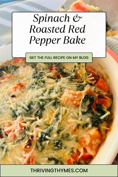 Creamy and full of flavor, this Spinach and Roasted Red Pepper Bake is an absolute must-have for your next side dish. It is the most versatile dish which can also be served as a warm dip, a casserole and the list goes on! Spinach Gratin, Spinach Bake, Roasted Red Pepper Soup, Breakfast Soup, Red Pepper Soup, Roasted Red Pepper, Spinach Recipes, Stuffed Pepper Soup, Spinach And Feta