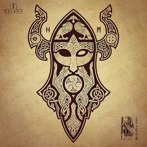 Odin Face Tattoo Design, Odin Knotwork, Odin Face Tattoo, Odin Drawing, Bussola Viking, Odin Tattoo, Viking Knotwork, Slavic Tattoo, Pagan Tattoo