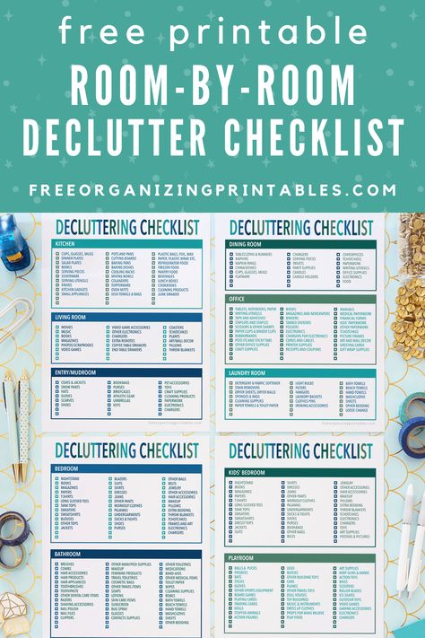 Free Organizing Printables, Decluttering List, Room List, Organizing Printables, Things To Declutter, Cleaning Checklist Printable, Room Checklist, Declutter Checklist, Free Printables Organization