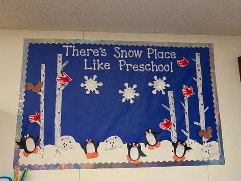 Penguin Classroom Theme, Penguin Room, Toddler Bulletin Boards, Cool Bulletin Boards, School Hallway Decorations, Middle School Bulletin Boards, Preschool Construction, Winter Bulletin Board, Christmas Bulletin Boards