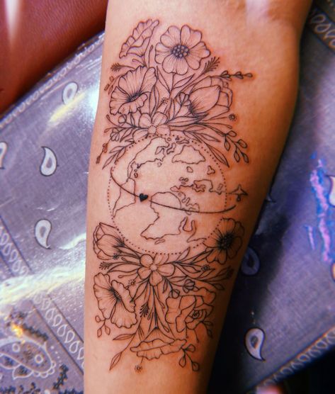 Zara Solava on Instagram: “Floral work done by me. Adding to her globe tattoo. #opal #opaltattoo #melrose #losangeles #hollywood #armtattoo #floral #flowers…” Globe Floral Tattoo, Globe Tattoo, Globe Tattoos, Floral Work, Shrub Roses, Odd Numbers, Buy Plants, Plastic Pots, Compass Tattoo