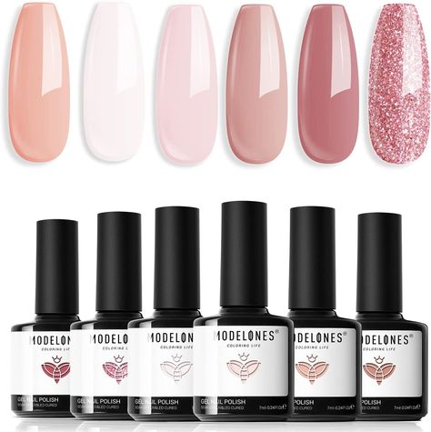 💗 NUDE GEL POLISH: 6 colors*7ml (0.24oz) gel nail polish nude set for all seasons is suitable for holiday and daily routine life. More than 20 color combos can be found out with this nude gel polish set. Perfect spring gel nail polish to match your new look in this spring ! Pink gel polish set fit for french style as well. Trendy Nail Polish, Best Gel Nail Polish, Pink Glitter Nails, Pink Gel Nails, Fall Gel Nails, Glitter Gel Polish, Manicure Gel, Pink Gel, Gel Mani