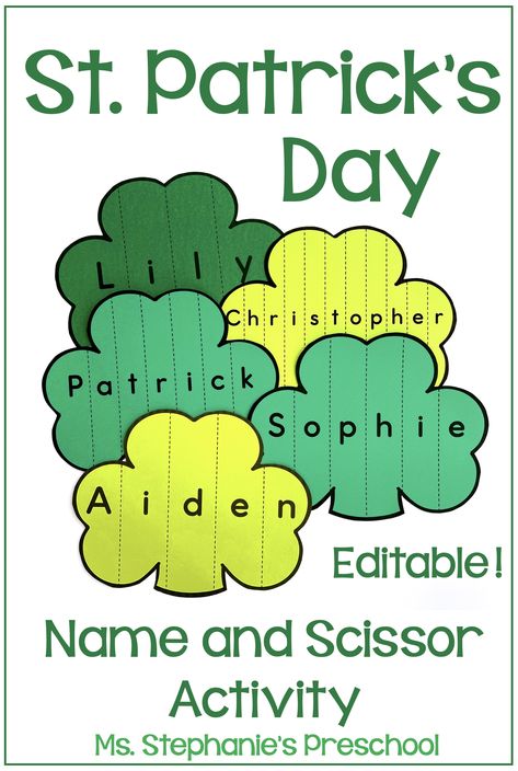 St. Patricks Day Name and Scissor Craft St Patricks Day Games For Toddlers, St Patrick’s Day Name Crafts, St Patrick's Day Craft Preschool, Montessori St Patricks Day, St Patricks Day Lessons For Preschool, St Patrick's Day For Preschoolers, Preschool Crafts March, St Patricks Day Name Craft, March Prek Crafts