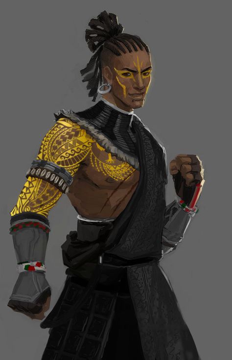 Black Star Wars Characters, Hindi Character Design, Dnd Black Wizard, Unarmed Fighter Dnd, African Character Art, Black Warrior Art, Black Elf Male, Black Dnd Characters, Monk Character Art