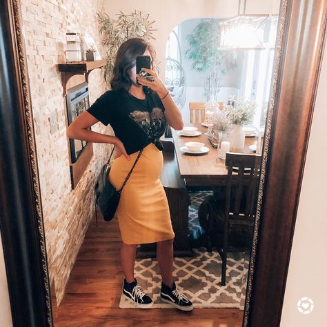 Band Tee Over Dress, Tshirt Maternity Outfit, Casual Maternity Outfits, Over Dress, Maternity Outfits, Casual Maternity, Fashion Friday, Yellow Outfit, Baby Things