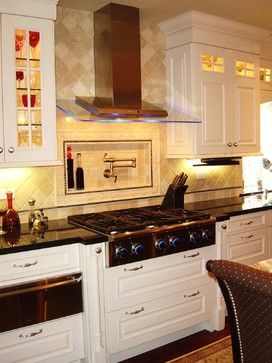 houzz kitchens | Pot Filler Design Ideas, Pictures, Remodel, and Decor Kitchen Design With Island, Kitchen Design Color, Space Saving Kitchen, Pot Filler, Kitchen Stove, Copper Kitchen, Kitchen Fittings, Glass Kitchen, Counter Tops