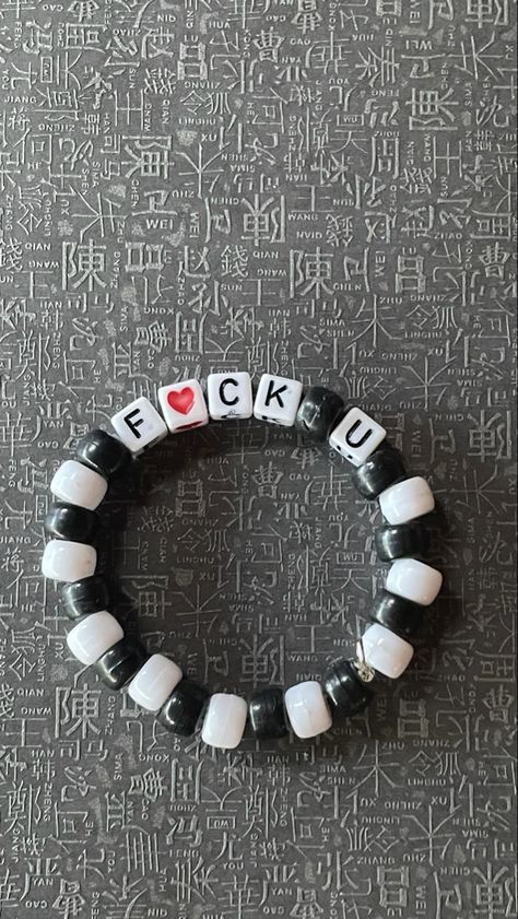 Emo Scene Bracelet, Clay Bead Bracelet Ideas For Bf And Gf, Rave Kandi Ideas Funny, Emo Beaded Bracelets, Clay Bead Bracelet Ideas Emo, Emo Bead Bracelets, Emo Kandi Bracelets, Emo Bracelet Ideas, Scene Bracelets Ideas