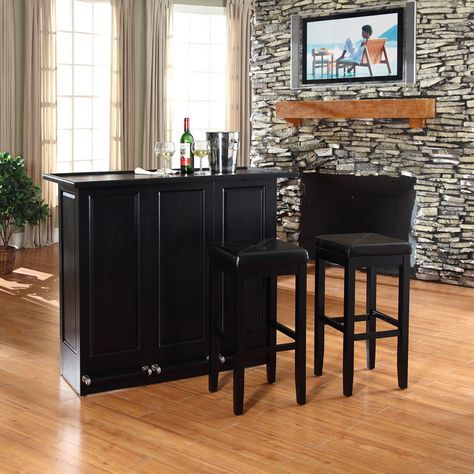 Mobile Folding Bar in Black With 29" Square Seat Stool $539.00 Ideas De Mini Bar, Bar Building Plans, Portable Home Bar, Modern Italian Home, Portable Bar Table, Mini Bar At Home, Small Bars For Home, Folding Bar, Home Bar Cabinet