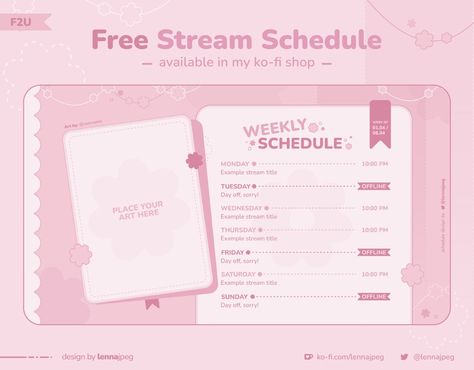 F2U | Cute Pink Schedule - Lenna's Ko-fi Shop - Ko-fi ❤️ Where creators get support from fans through donations, memberships, shop sales and more! The original 'Buy Me a Coffee' Page. Pink Schedule, Stream Schedule, Flash Card Template, Flower Sakura, Test Image, Twitch Stream, Thumbnail Design, Youtube Banners, Youtube Thumbnail