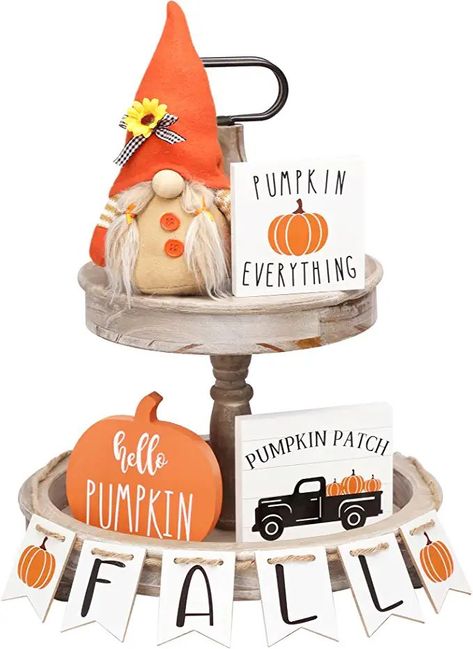 Fall Gnome Centerpiece Thanksgiving Table Decoration, Fall Tray Decor, Fall Tray, Holiday Decor Thanksgiving, Fall Ornaments, Fall Coffee Table, Fall Tiered Tray Decor, Fall Wood Signs, Home Decor Shelves