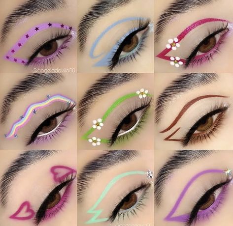 Pride Graphic Liner, Cute Eyeliner Looks, Colorful Graphic Liner, Graphic Eyeliner Ideas, Fun Eyeliner, Colourful Eyeshadow, Crazy Eye Makeup, Rave Ideas, Everyday Eyeshadow