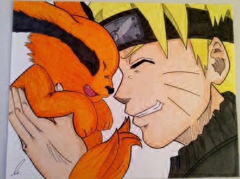 Naruto and Kurama Kurama Painting, Kurama Sketch, Kurama Drawing, Naruto And Kurama, Sketch Cute, Artwork Anime, Kurama Naruto, Pencil Drawing Images, Drawing Books