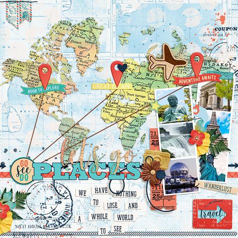 let's go places - Digi Let's Go Scrapbook Calendar, Beach Scrapbook Layouts, Scrapbooking Layouts Travel, Smash Book Pages, Travel Scrapbook Pages, Scrapbook Design Layout, Travel Album, Vacation Scrapbook, Handmade Project