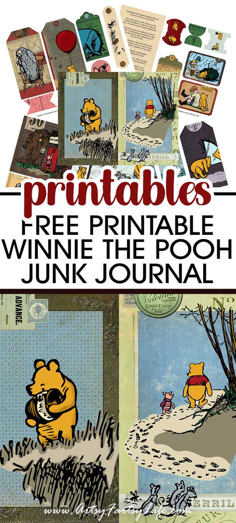 Free Printable Winnie The Pooh Junk Journal Kit Winnie The Pooh Images Free Printable, Winnie The Pooh Junk Journal, Disney Junk Journal Ideas, Disney Journal Ideas, Junk Journal Ideas Free Printable, Free Printable Winnie The Pooh, Disney Bulletin Boards, Printable Winnie The Pooh, Vintage Labels Printables Free