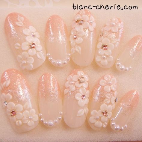 Flower Press On Nails, 2022 Nails, Engagement Nails, 3d Flower Nails, Nails Arts, Flower Press, Asian Nails, Nail Box, Nail Colour