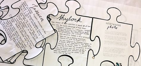 AUTHOR'S PURPOSE JIGSAW PUZZLE ACTIVITY (Merchant of Venice) Tips and ideas for middle and high school English Teachers Teaching Shakespeare, Middle School Literacy, Puzzle Activity, High School Writing, Activity Room, Authors Purpose, English Teachers, High School Ela, Language And Literature