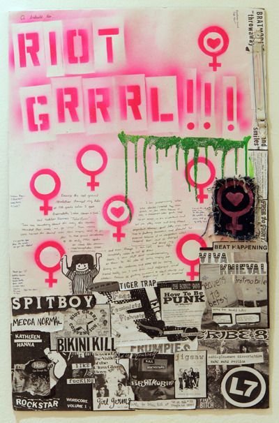 Riot Grrrl, A Collage, Granada, To Look, Graffiti, Collage, Green, Pink, Art