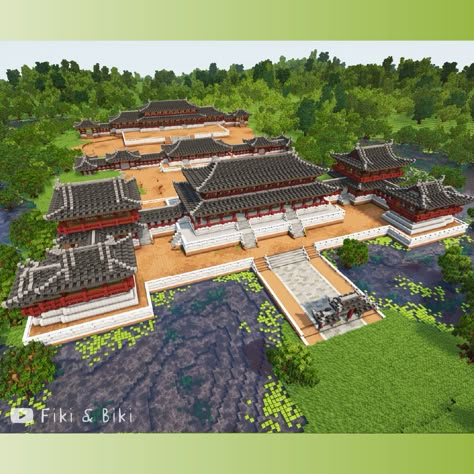 Timelapse vid on is our YouTube channel: Fiki & Biki 🐔 Reference Building, Japan Minecraft, Korean Palace, Minecraft Japanese House, Minecraft Underground, Minecraft Japanese, Mc Build Ideas, Chinese Palace, Minecraft Mansion