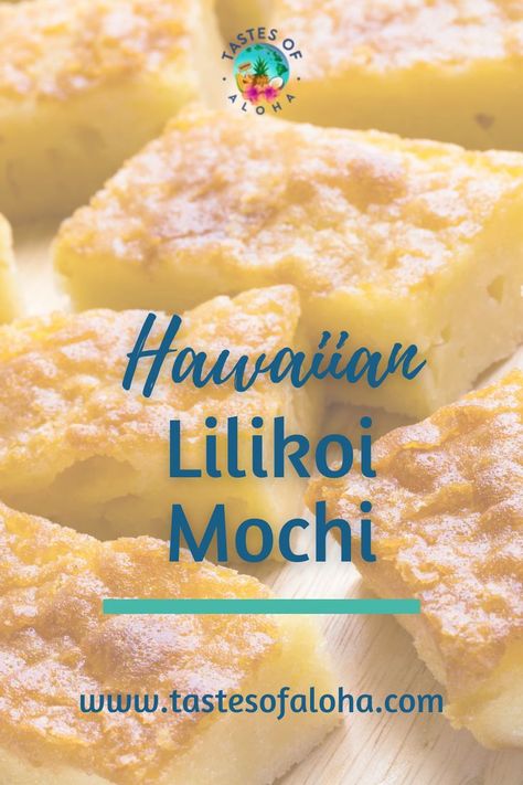 Lilikoi Mochi Recipe, Manju Recipe, Hawaiian Dessert Recipes, Ono Kine Recipes, Hawaiian Desserts, Butter Mochi, Mochi Recipe, Mochi Cake, Hawaiian Dishes