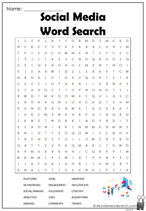 Social Media Word Search Social Media Worksheet, Social Media Safety, Work Games, Free Printable Word Searches, Business English, Media Unit, Online Safety, Free Social Media, Word Puzzles