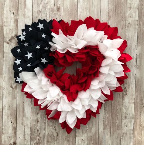 Available at my #etsy shop: Red White Blue Flag Heart Shaped Wreath 19.5". Ready to ship Heart Wreath Diy, Plan Bee, Red White Blue Wreath, Independent Day, American Flag Wreath, Flag Wreath, Wreath Indoor, Heart Shaped Wreaths, Mesh Wreath Diy